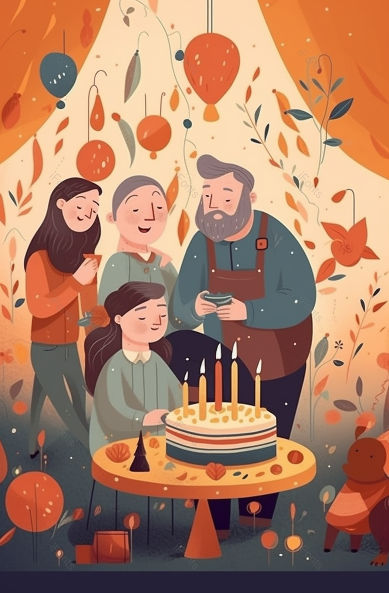 过生日的幸福一家人手绘插画,插画/手绘图,插画/手绘图库,插画/手绘图下载,插画/手绘